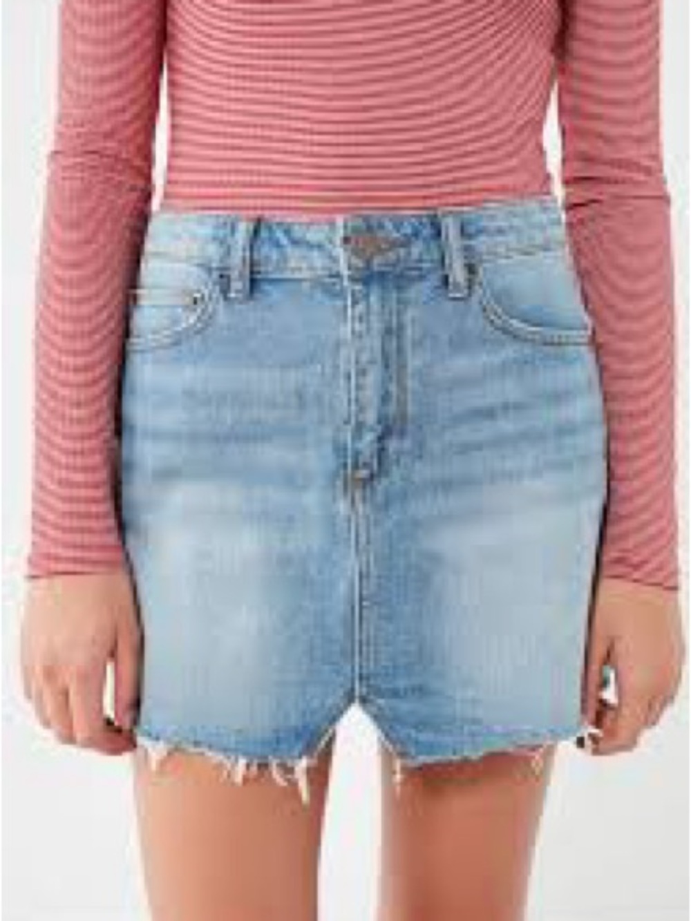 BDG Light Blue Denim Mini Skirt with Raw Hem